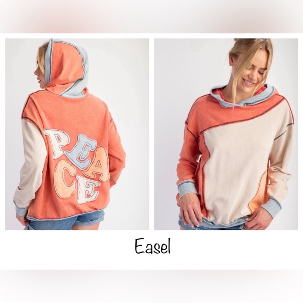 Easel Women's Orange and Cream Peace Hoodie